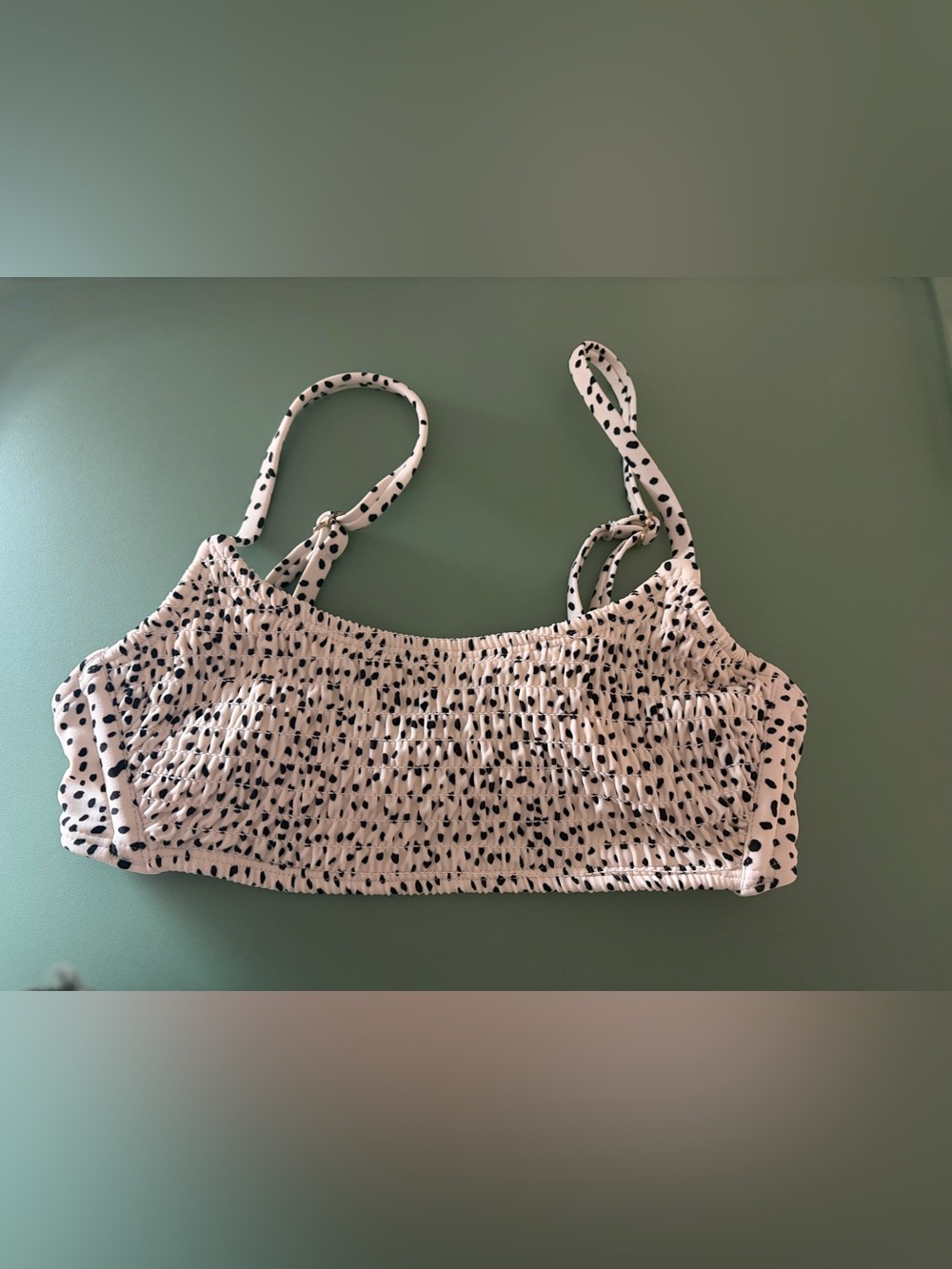 Xhilaration XS Black White Spot Smocked Bikini Top Tie Strap Y2K Swim